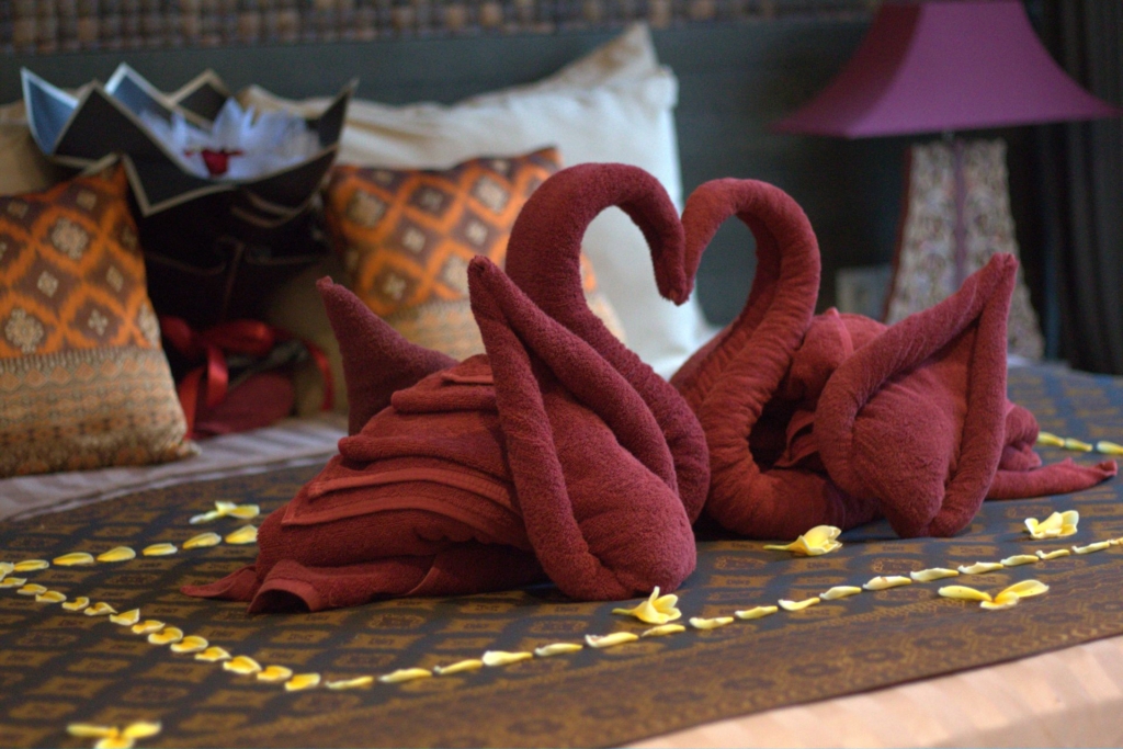 Honeymoon villa set-up romantic decorations at Kelapa Retreat and Spa, Bali